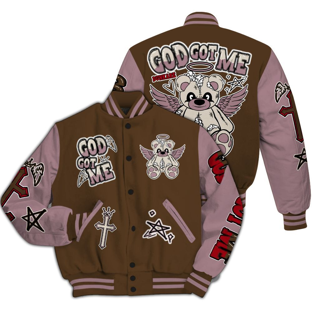 Varsity Jacket To Match Dunk Low Swoosh Serves - Gods Guides Me Bear All Over Print