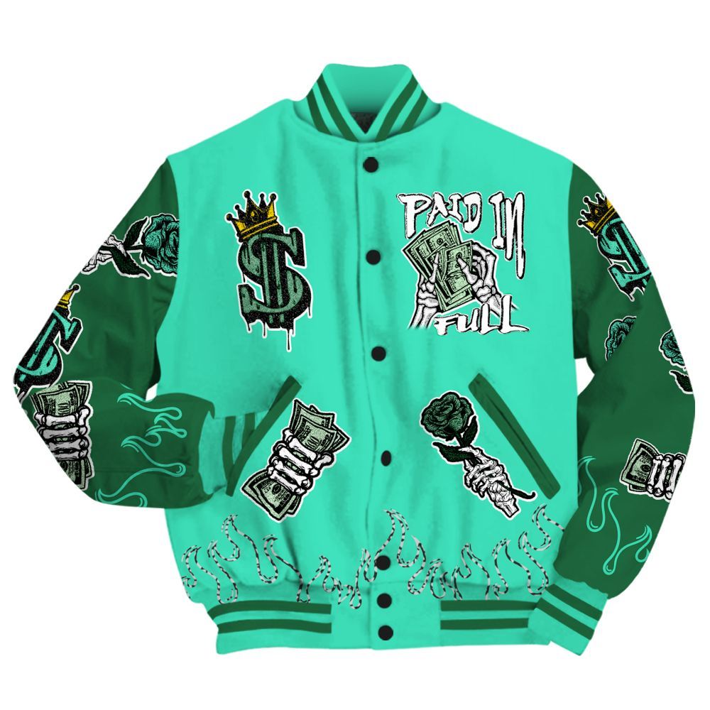 Varsity Jacket To Match Black Green Glow 3s - Fire Everybody Paid In All Over Print