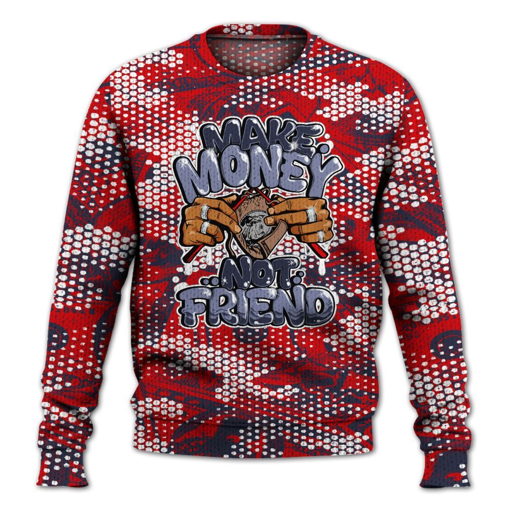 Knitted Sweater To Match Low OG Howard Bison 1s - Make Moneys Not Friend Graphic Banknotes