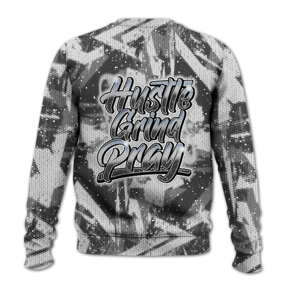 Knitted Sweater To Match Reverse Black White 6s - Hustles And Prayer Graphic Halftone