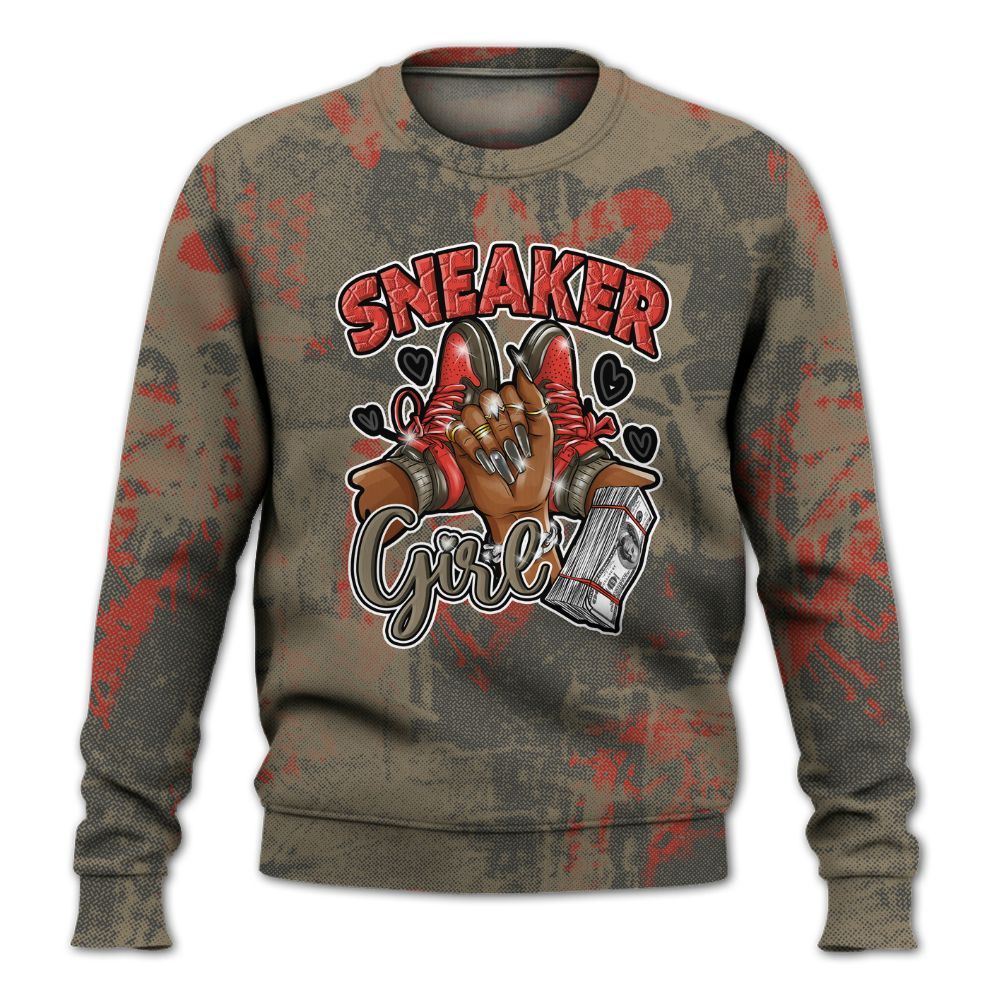 Sweatshirt To Match Olive 9s - Sneakerz Girlz Heart Grunge All Over Print
