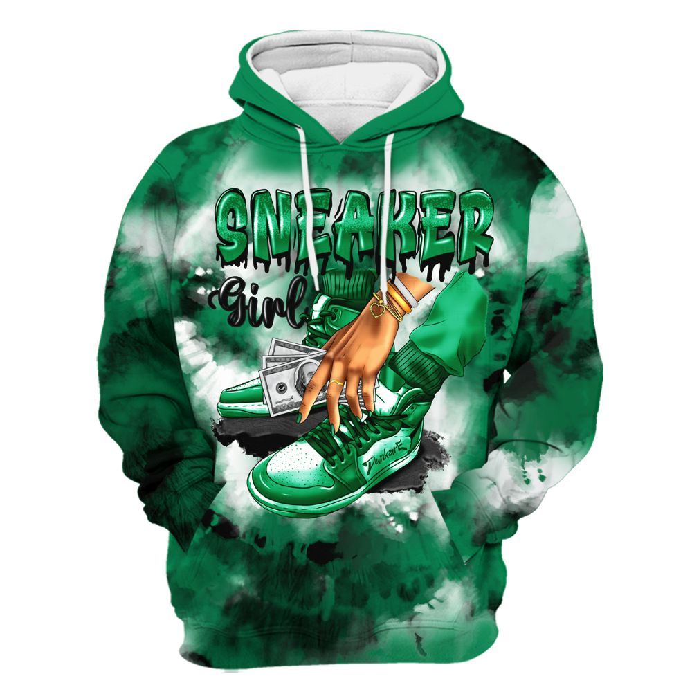 Hoodie To Match Mid Lucky Green 1s - SNEAKER Girl Money Drip Tie Dye All Over Print