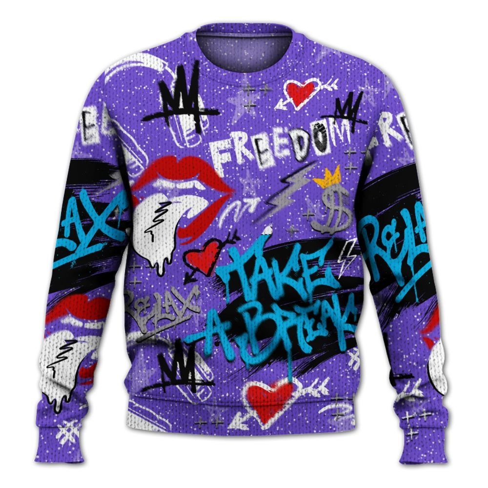 Sweater To Match Retro Aqua 8s - Take Break Freedom Graffiti Streetwear Graphic