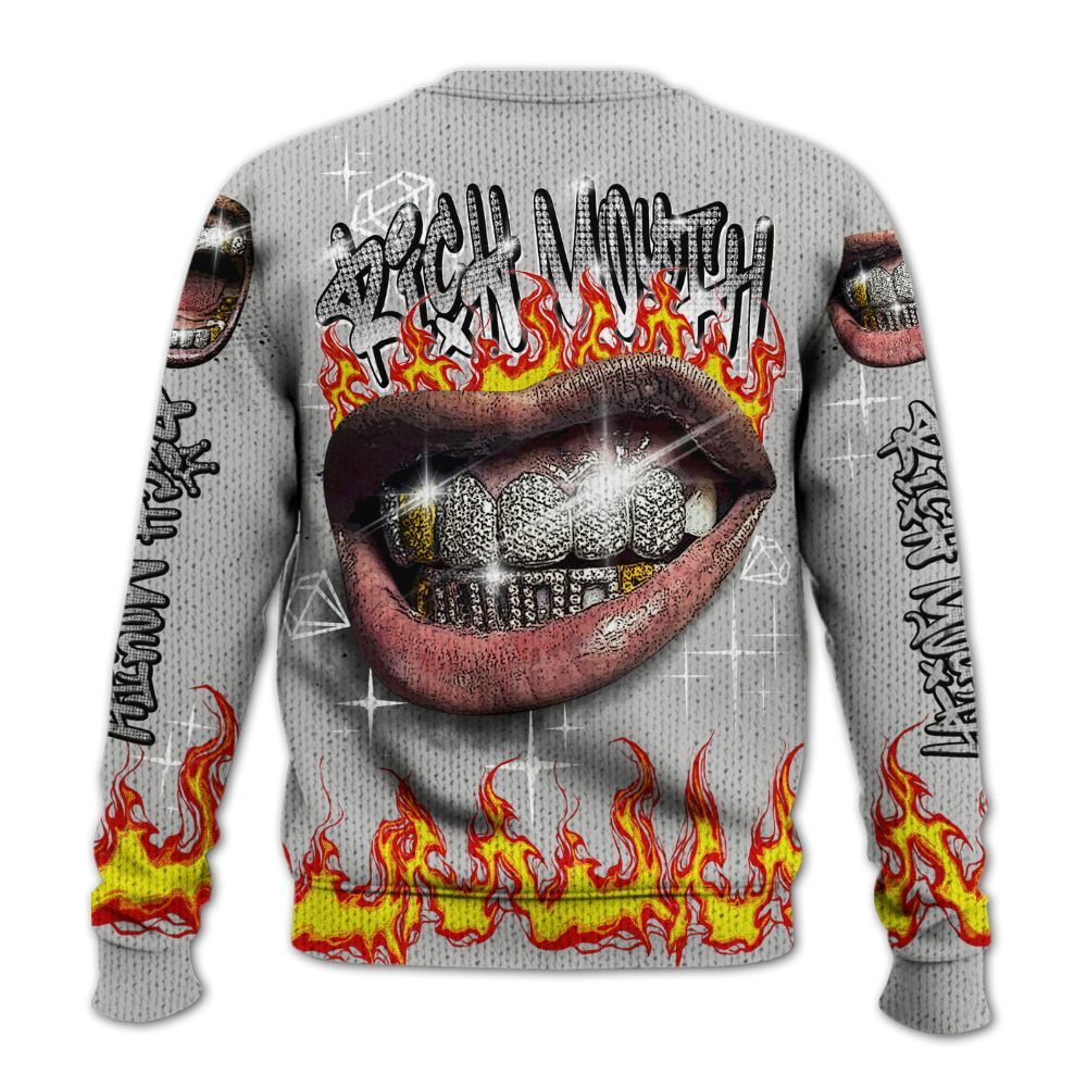 Knitted Sweater To Match Retro White Oreo 4s - Rich Mouth Fire Rap Retro 90s