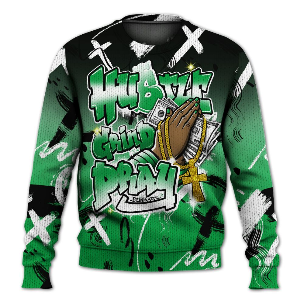 Knitted Sweater To Match Low Lucky Green 1s - Money Hustle Grind Pray