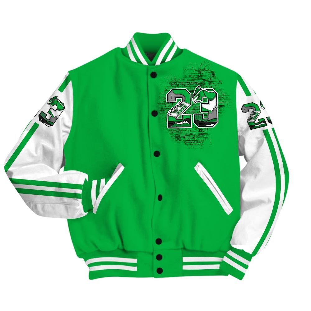 Varsity Jacket To Match Varsity Custom Name Number 23 5s, Lucky Green 5s Baseball - To Match Sneaker Lucky Green 5s Graphic Tee 1904 HDT