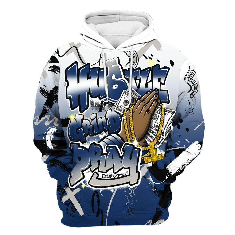 Hoodie To Match High OG Deep Royal Blue 1s - Money Hustle Grind Pray All Over Print