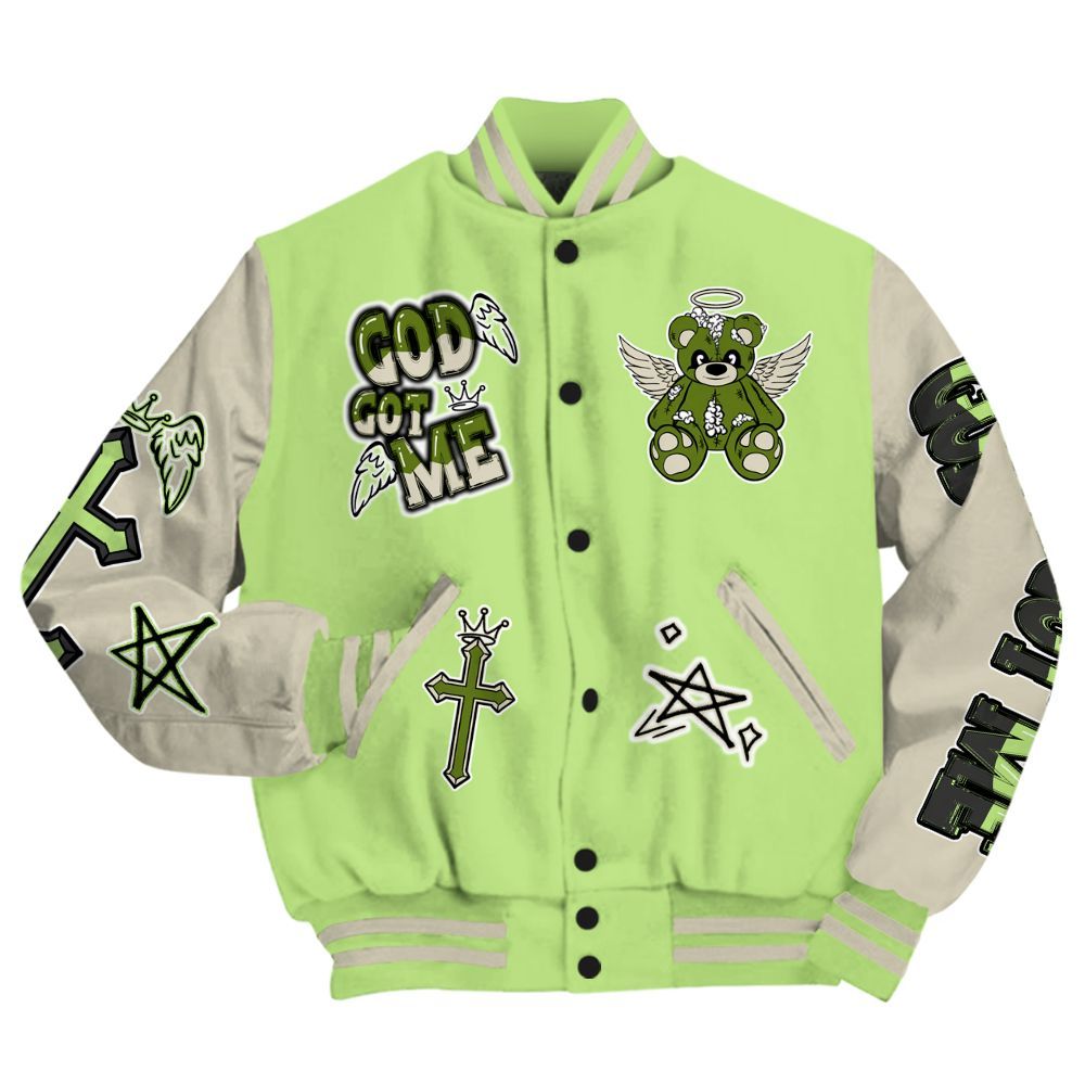 Varsity Jacket To Match Air Max Stussy Action Green - Gods Guides Me Bear All Over Print