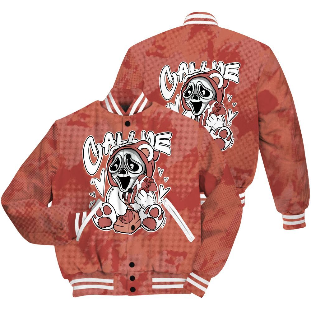 Varsity Jacket To Match Dune Red 13s Shirt - Call Me Bear Abstract Halftone All Over Print