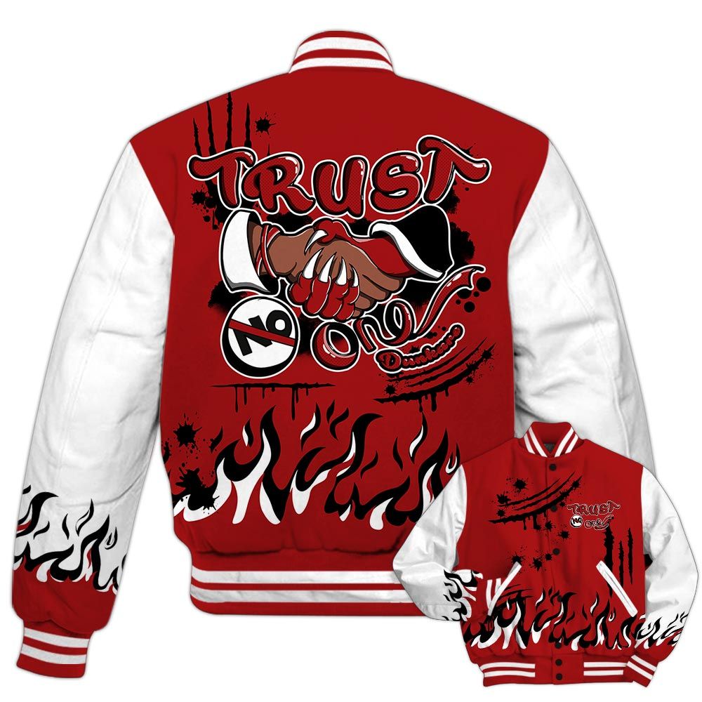Varsity Jacket To Match Red Taxi 12s - Graphic Trust No One Varsity Jacket Red Taxi 12s Outfit