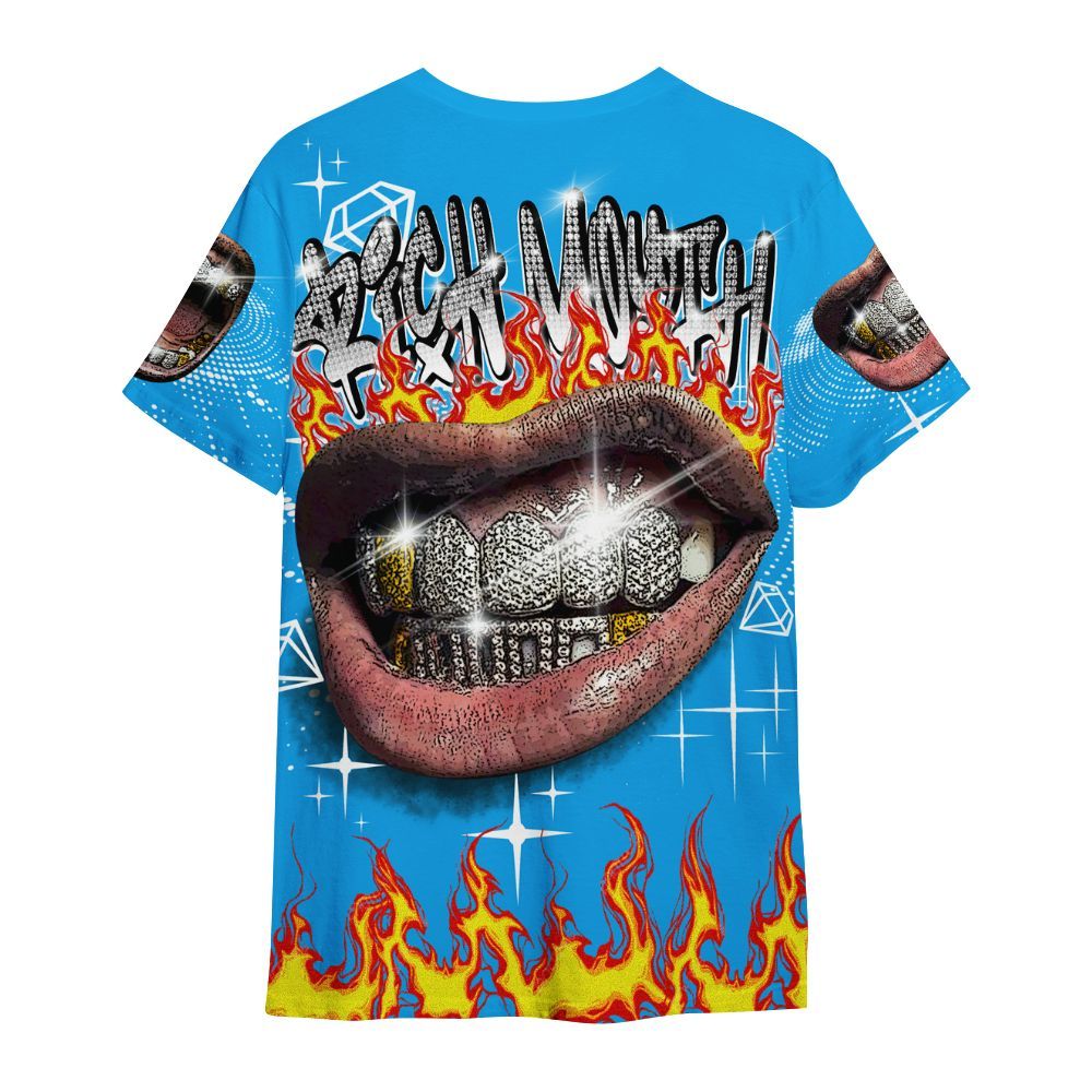 Shirt To Match Black University Blue 2022 13s - Rich Mouth Fire Rap Retro 90s All Over Print