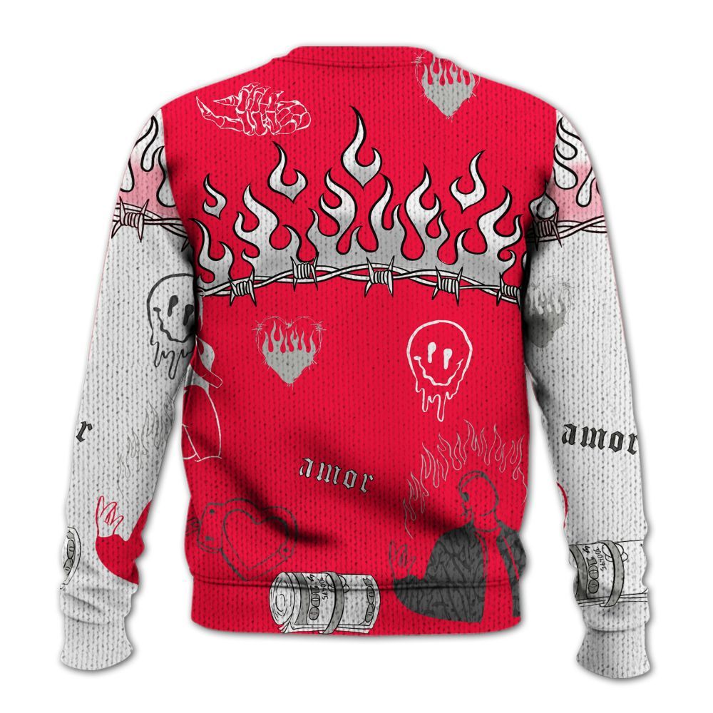 Knitted Sweater To Match Retro Fire Red 3s - Snake Trust No One