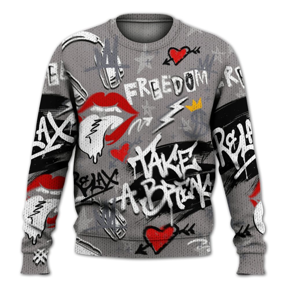 Knitted Sweater To Match Cool Grey 11s - Take Break Freedom Graffiti Streetwear