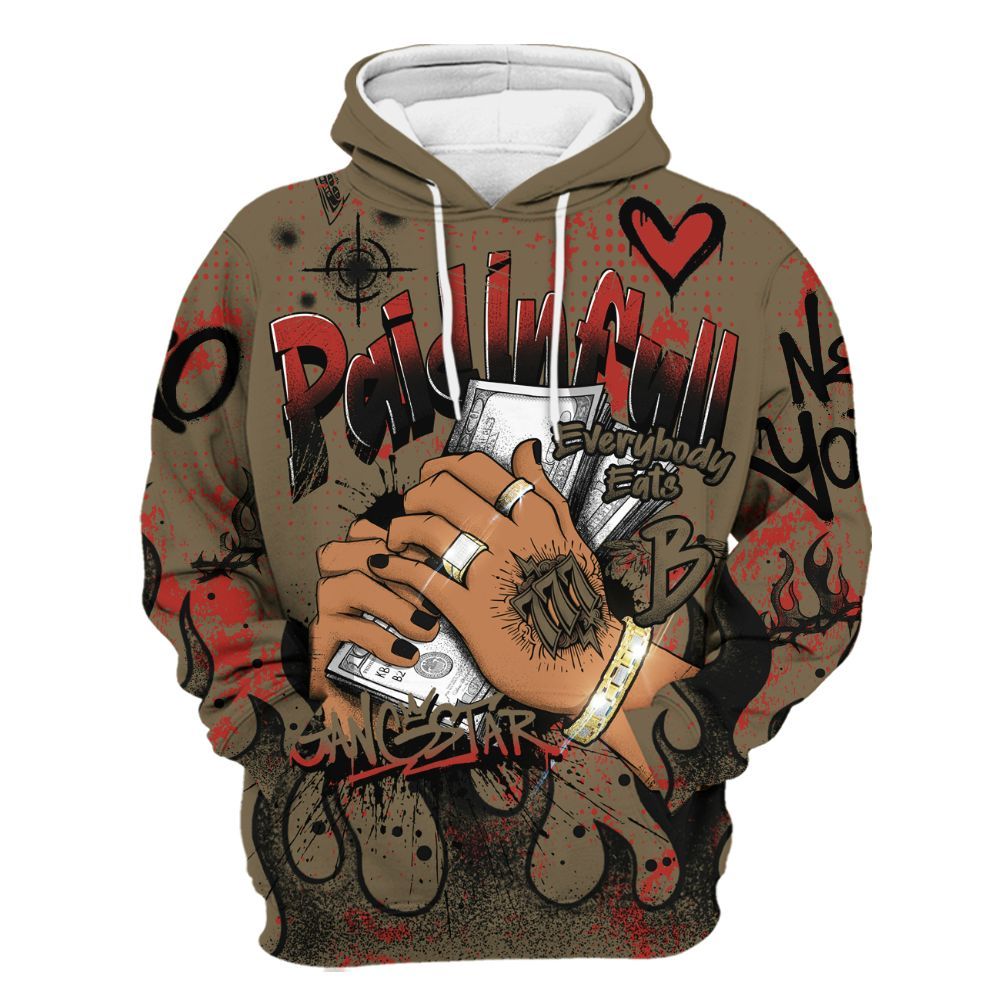 Hoodie To Match Olive 9s - Lucky Money Paid In Full Graffiti All Over Print