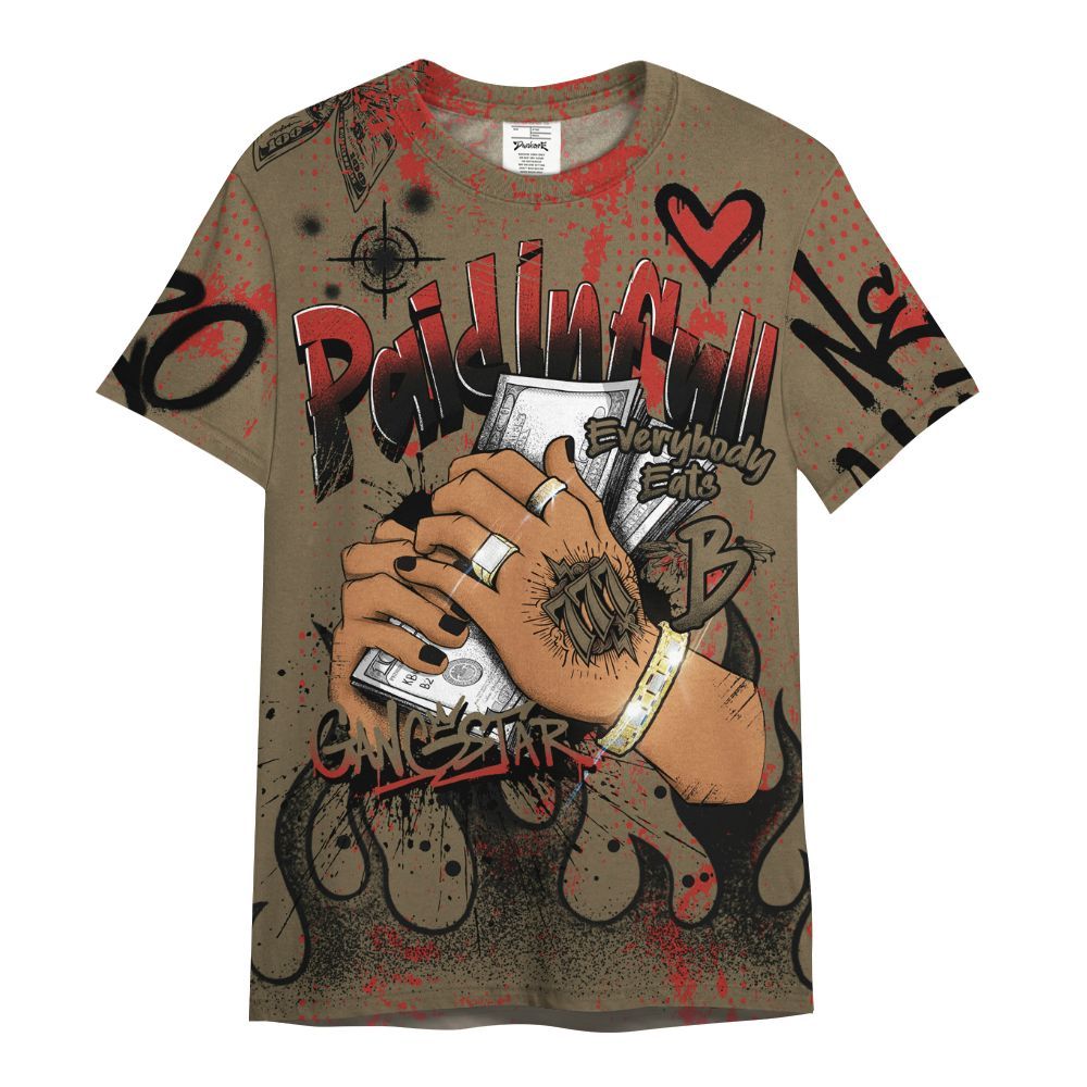 Shirt To Match Olive 9s - Lucky Money Paid In Full Graffiti All Over Print