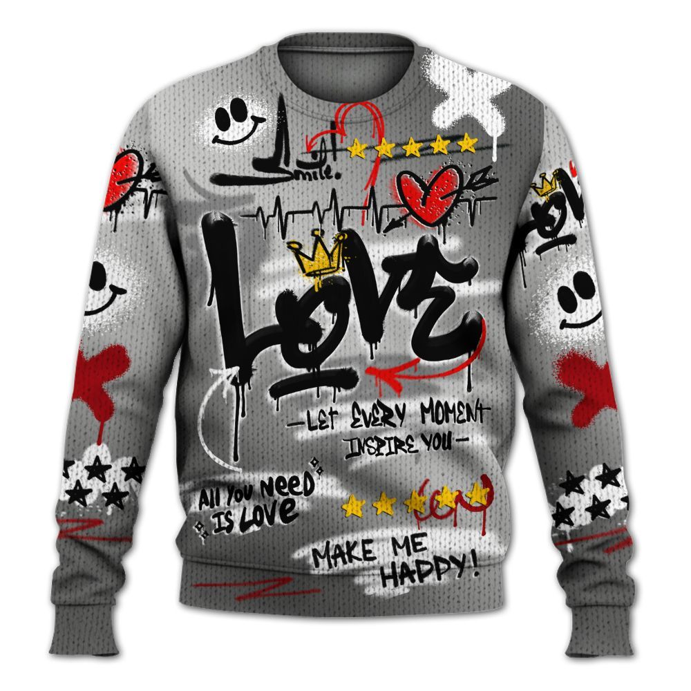 Knitted Sweater To Match Metallic Silver 14s - Happy Love Beats Graffiti Streetwear