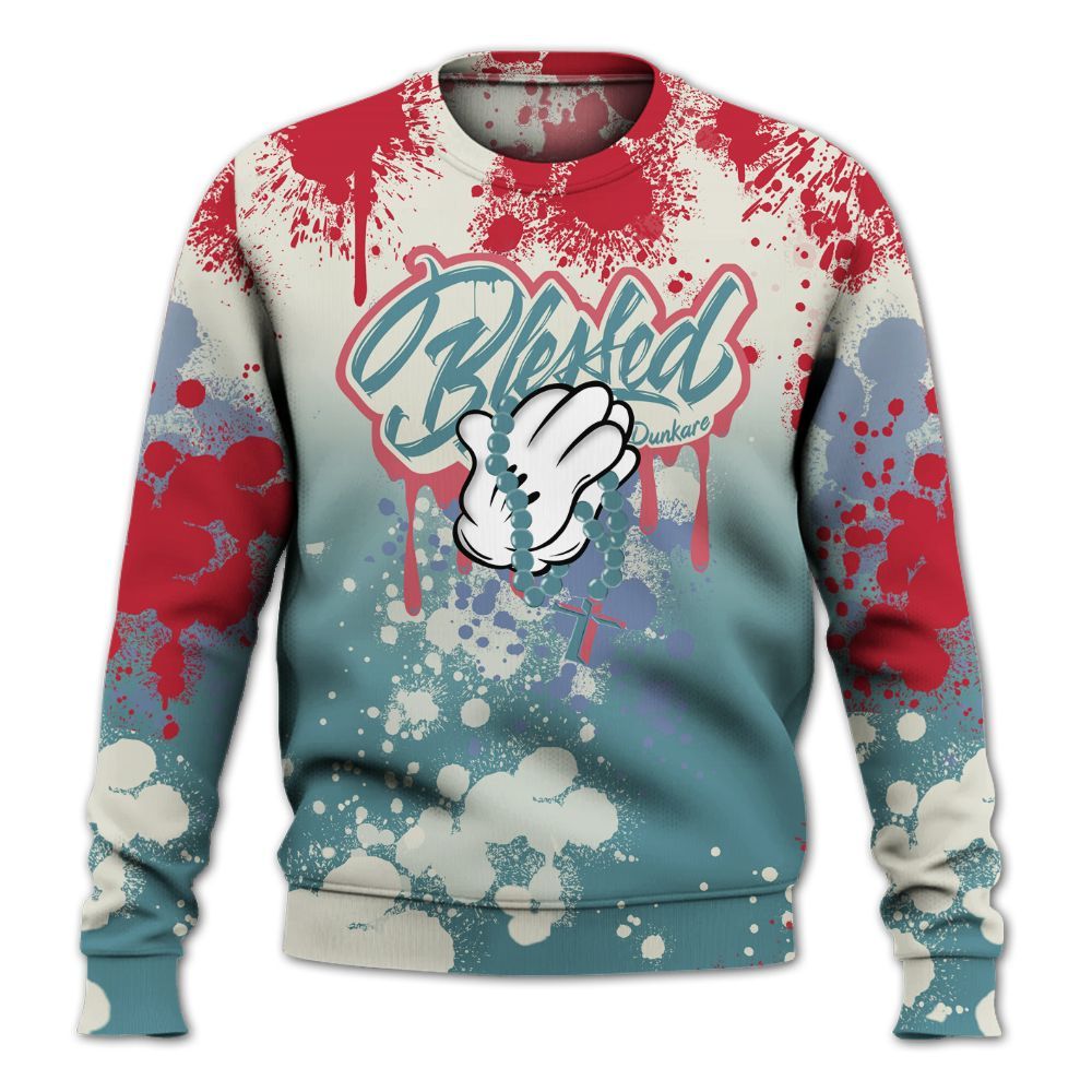 Sweatshirt To Match Dunk Low Denim Turquoise Royal - God Blessed Ink Drip All Over Print