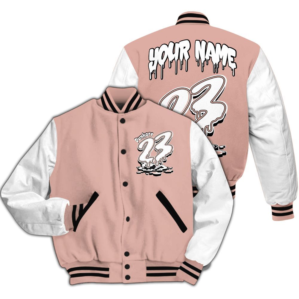 Varsity Jacket To Match Dunk Low Pink Velvet - Custom Name 23 Drip All Over Print