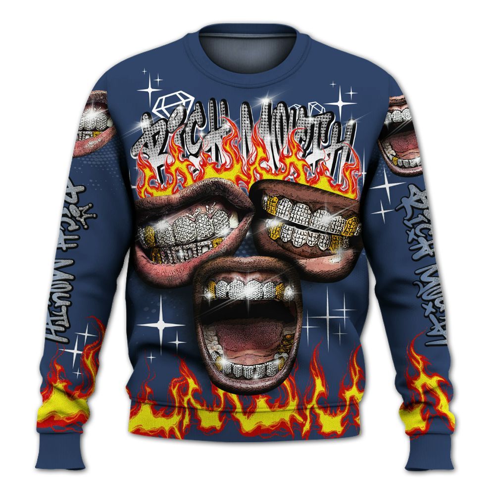 Sweatshirt To Match Low 85 Metallic Blue 1s - Rich Mouth Fire Rap Retro 90s All Over Print