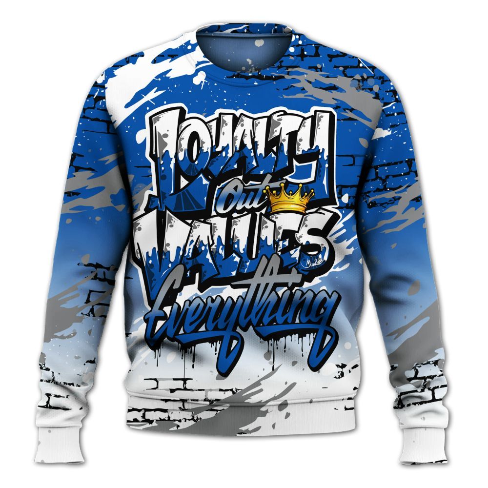 Sweatshirt To Match Racer Blue 5s - Values Of Loyalty Drip All Over Print