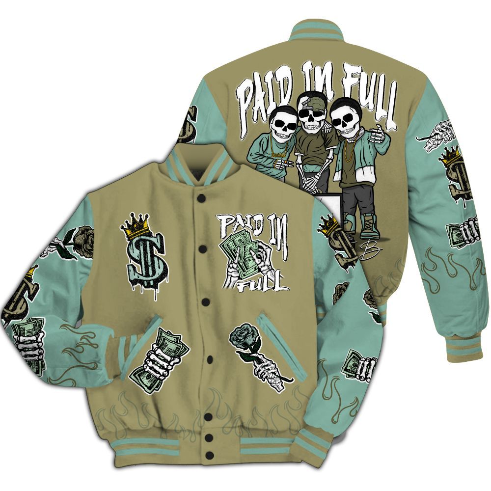 Varsity Jacket To Match Dunk Low Suede Olive Aura - Fire Everybody Paid In All Over Print