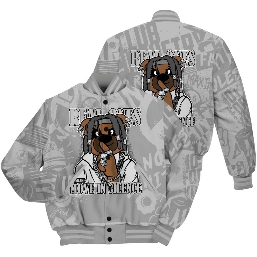 Varsity Jacket To Match Black Wolf Grey 12s Shirt - Silent Achievers Bear Monogram Graffiti All Over Print