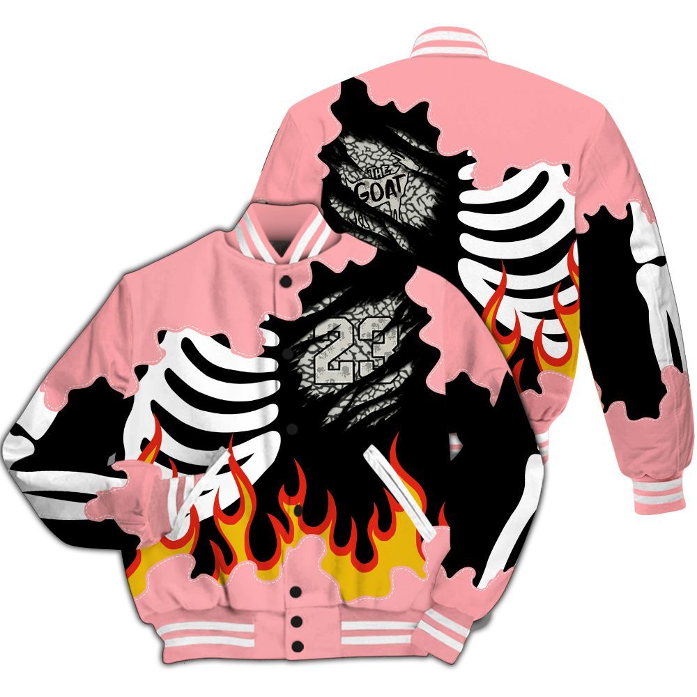 Varsity Jacket To Match Retro Wings 3s - Burning Skeleton 23 G.O.A.T All Over Print
