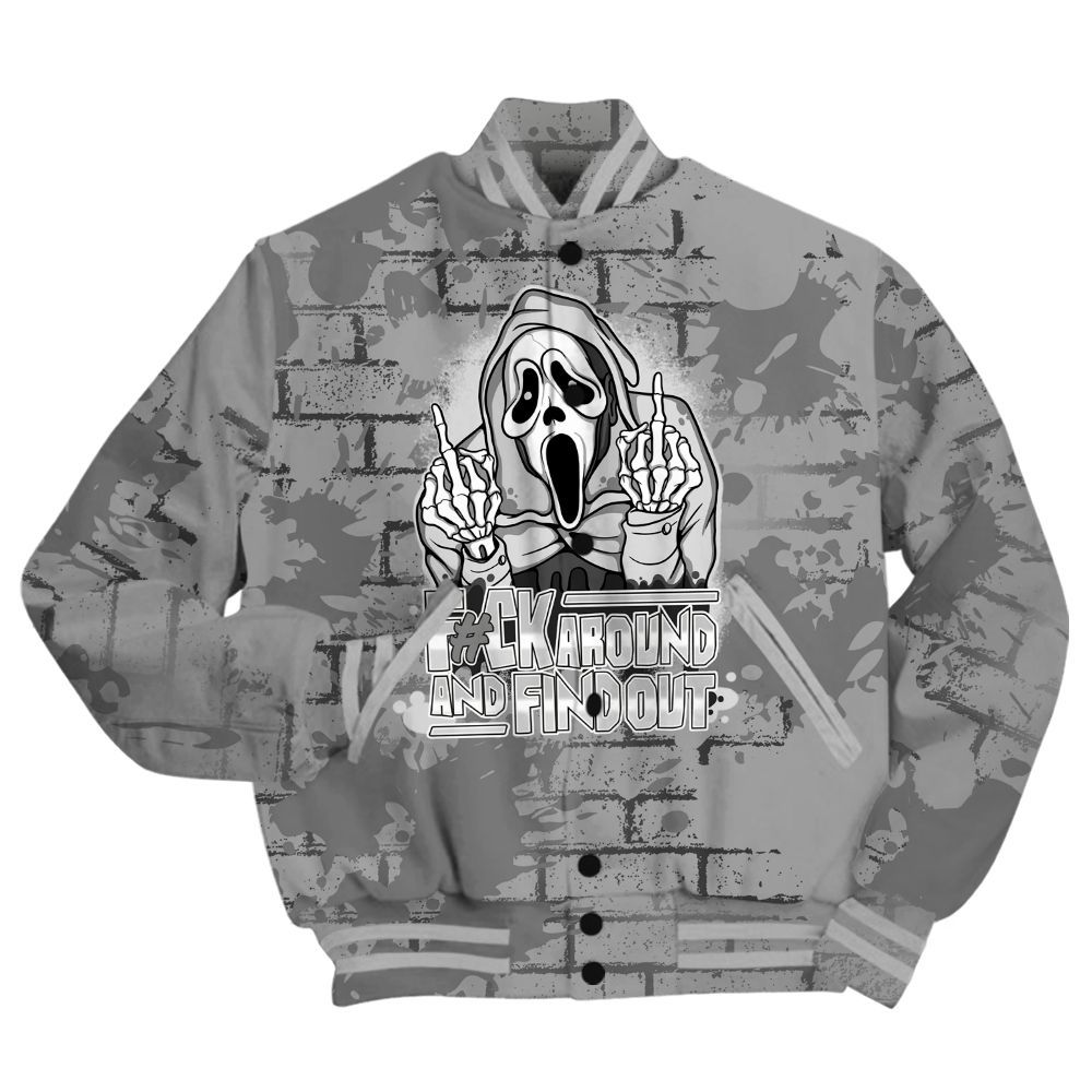 Varsity Jacket To Match Black Wolf Grey 12s Shirt - F#CK And Find Out Graphic Halloween All Over Print