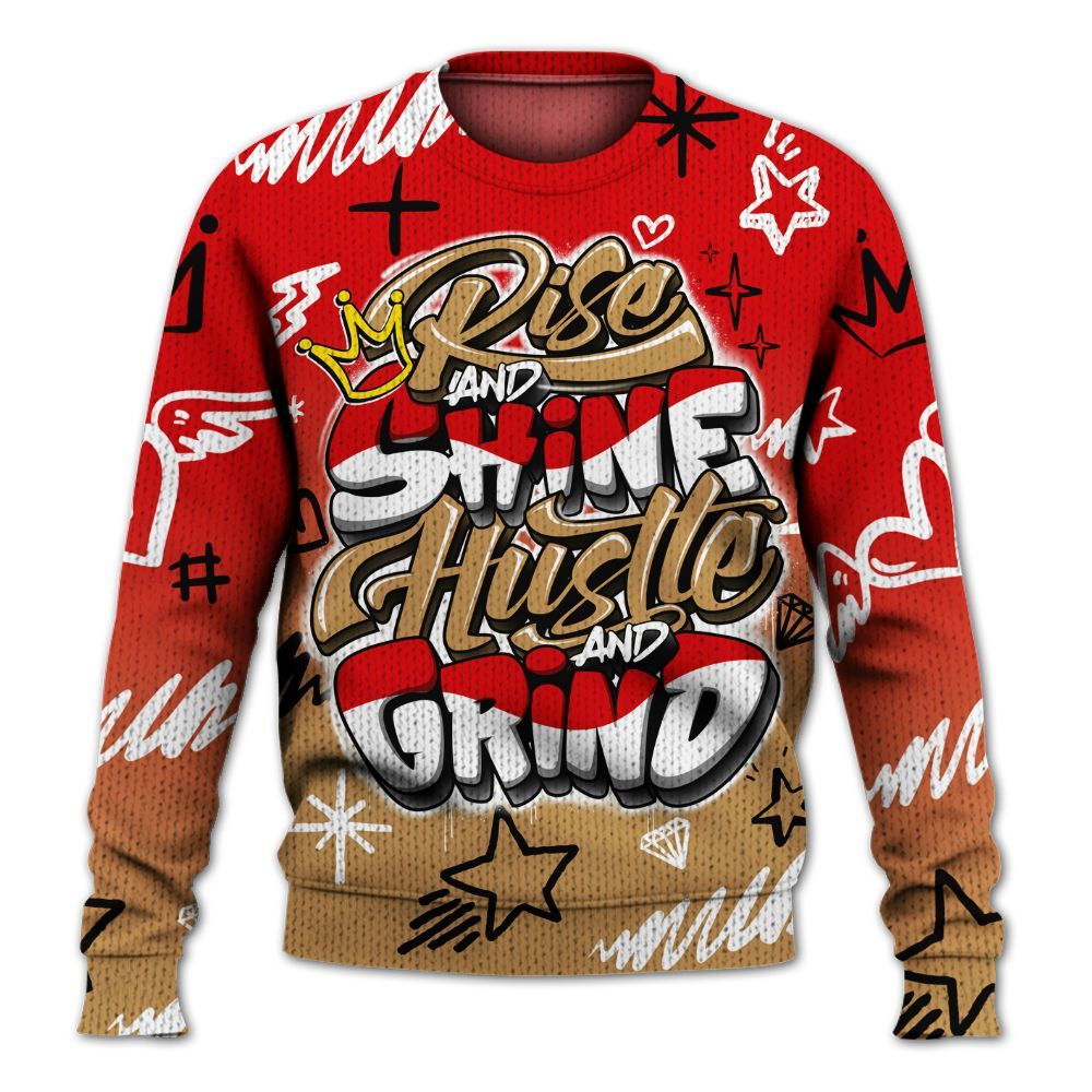 Knitted Sweater To Match Kobe 5 Red Year Of The Mamba - Rise Shine Hustle Grind