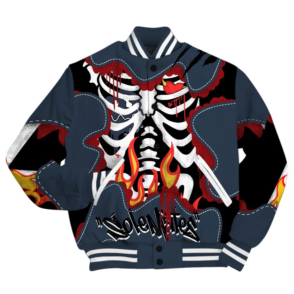 Varsity Jacket To Match Retro Olympic 6s - Skeleton Burning Heart Drip All Over Print