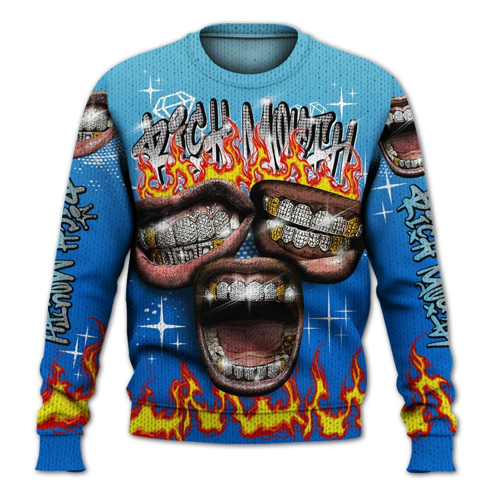 Knitted Sweater To Match Dunk Low Argon - Rich Mouth Fire Rap Retro 90s