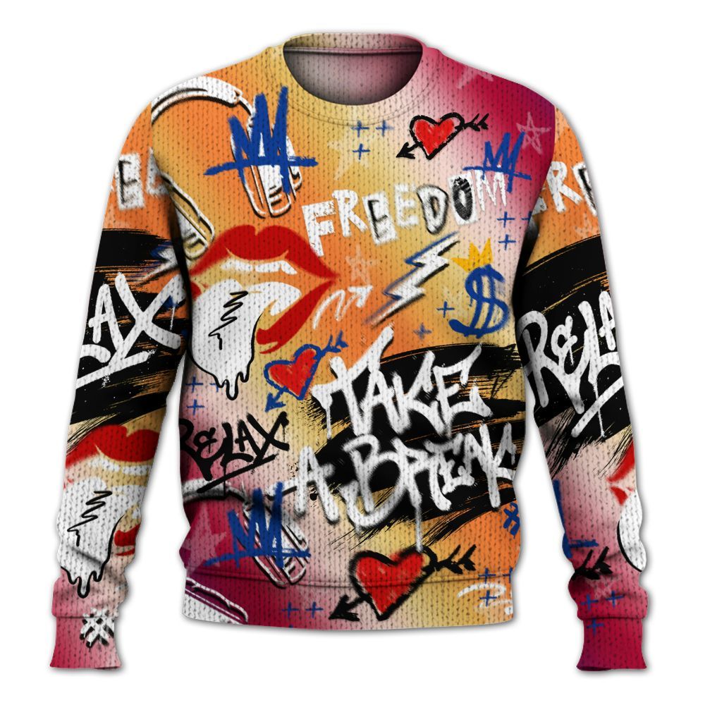 Knitted Sweater To Match Air Griffey Max Los Angeles 1s - Take Break Freedom Graffiti Streetwear