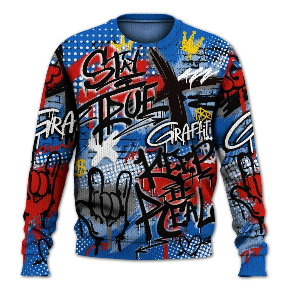 Knitted Sweater To Match Kobe 6 Game Royal - True It Real Graffiti Streetwear