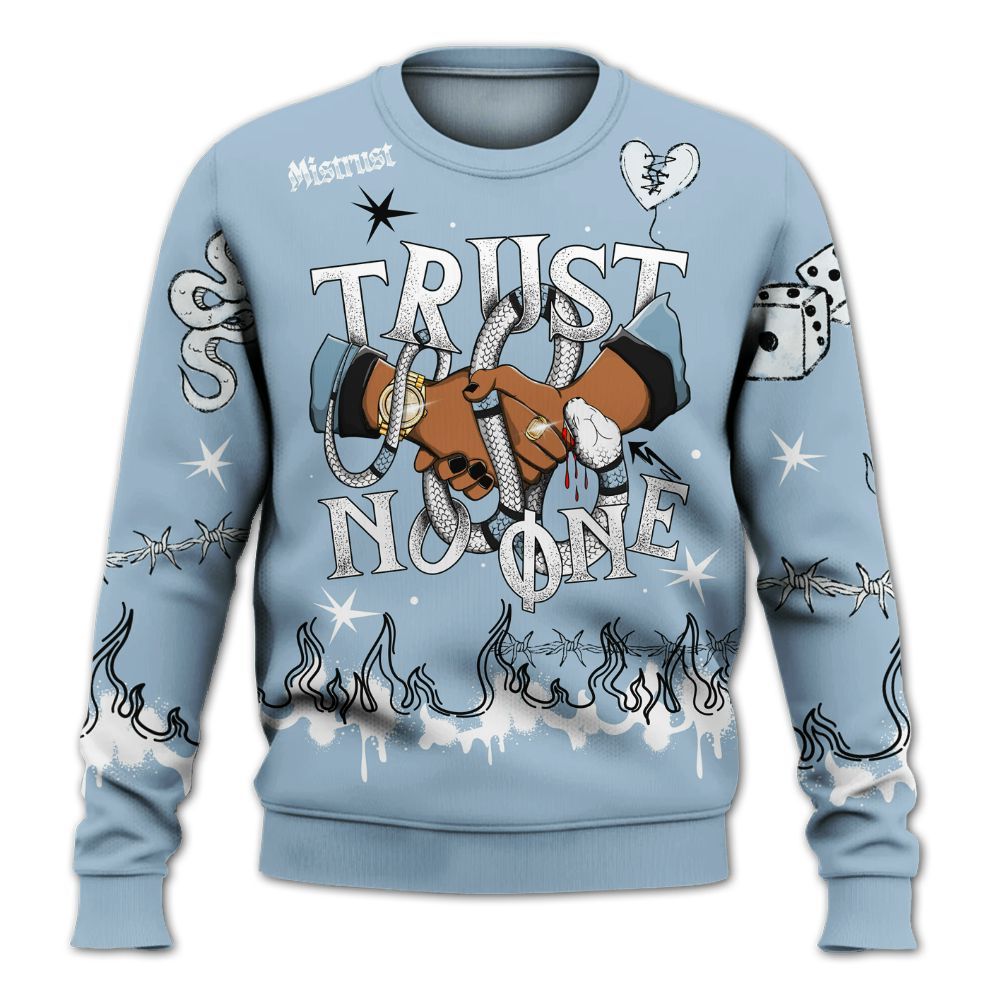 Sweatshirt To Match Mid Ice Blue 1s - Trust No One Snake-Bite Doodle Crayon All Over Print