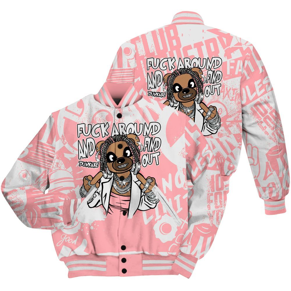 Varsity Jacket To Match Retro Wings 3s Shirt - F#ck Around Bear Bear Monogram Graffiti All Over Print