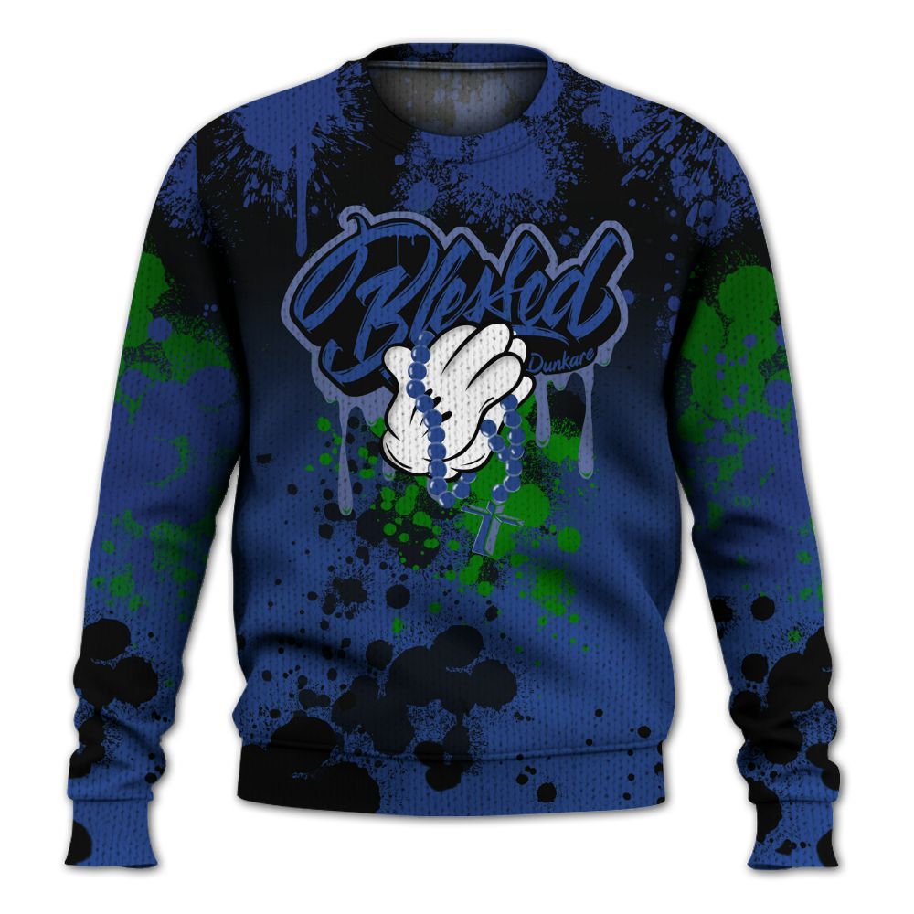 Knitted Sweater To Match Retro Hyper Royal 13s - God Blessed Ink Drip