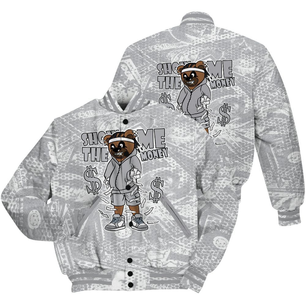 Varsity Jacket To Match Low OG Wolf Grey 1s Shirt - Show Me Bear Banknotes Art All Over Print