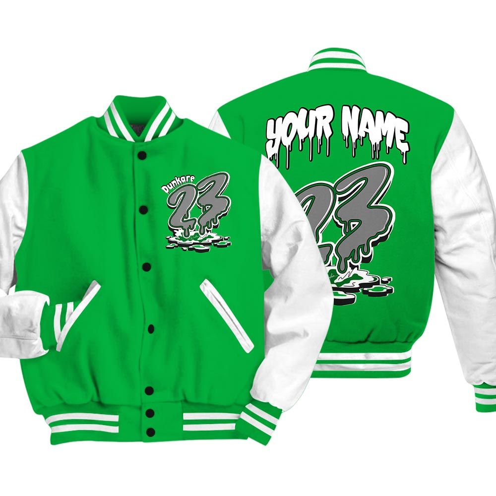 Varsity Jacket To Match Varsity Custom Name 23 Drip, Lucky Green 5s Baseball - To Match Sneaker Lucky Green 5s Graphic Tee 1904 HDT