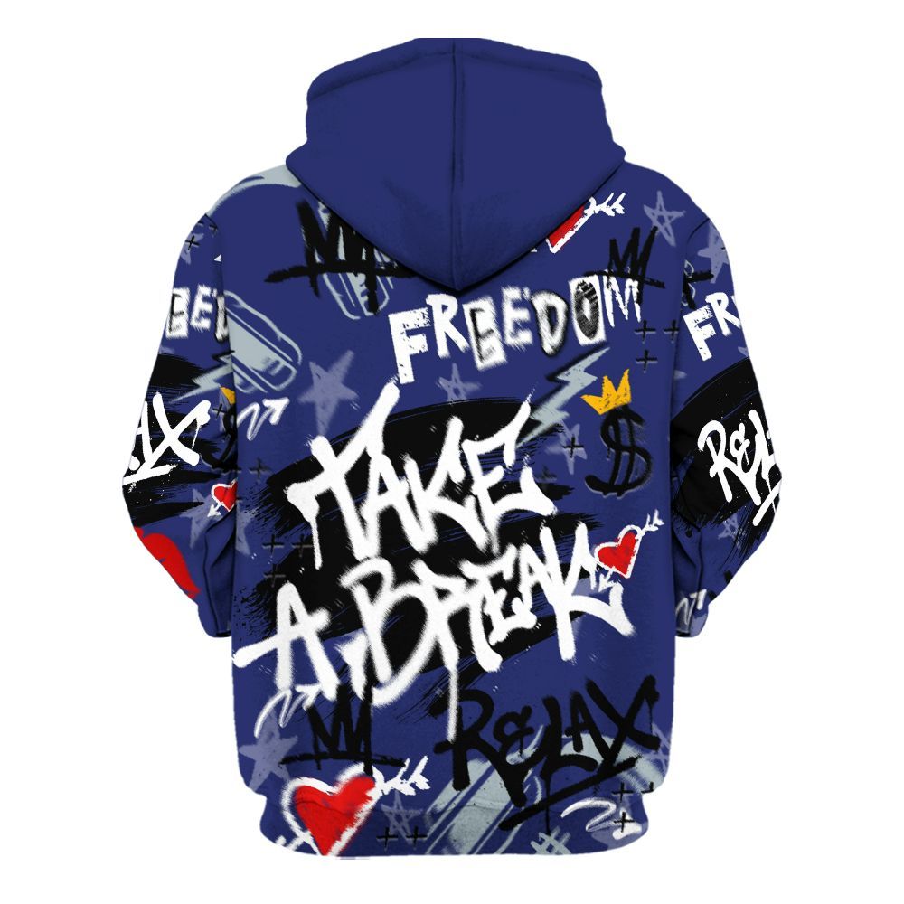 Hoodie To Match Midnight Navy 11s - Take Break Freedom Graffiti Streetwear All Over Print