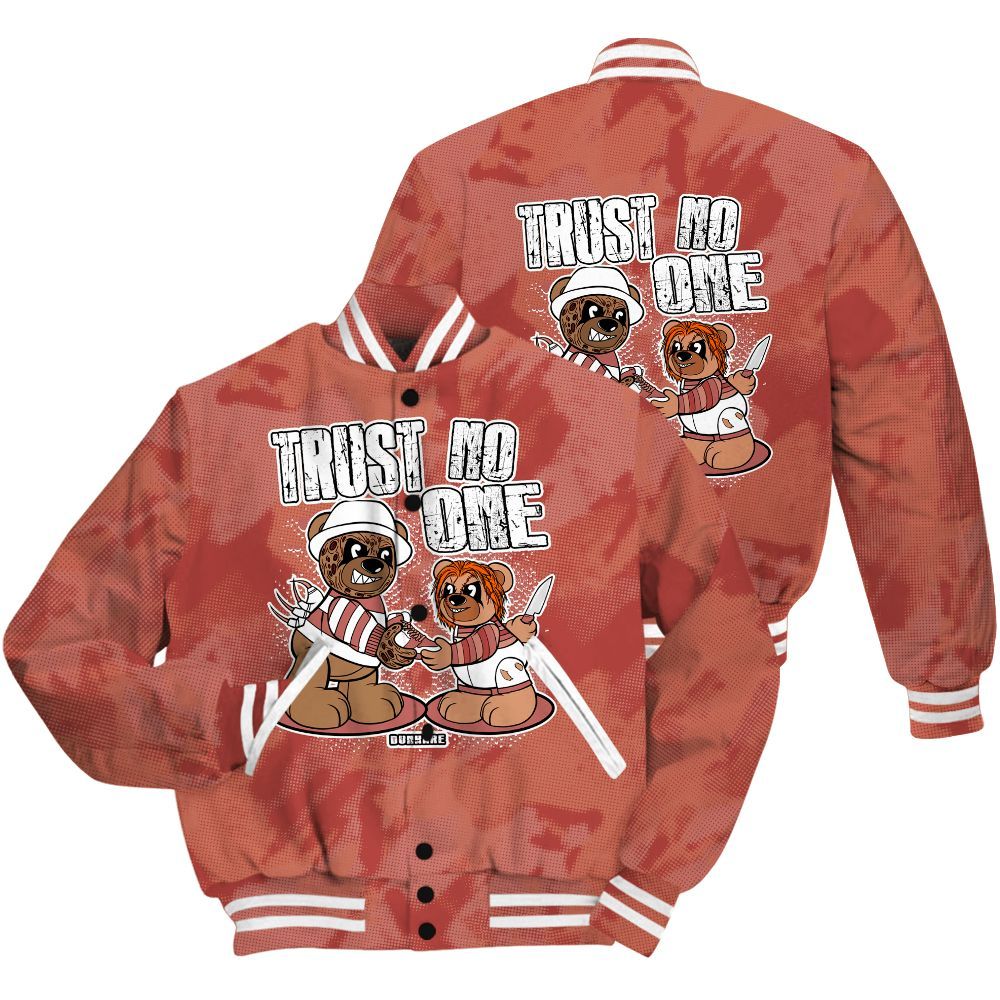 Varsity Jacket To Match Dune Red 13s Shirt - Trust No One Bear Abstract Halftone All Over Print