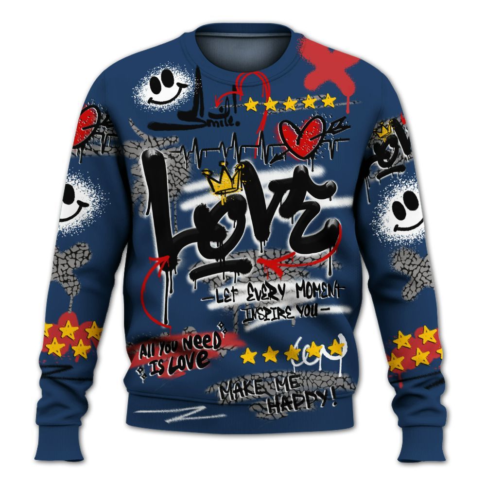Sweatshirt To Match SP Sport Royal 3s - Happy Love Beats Graffiti Streetwear All Over Print