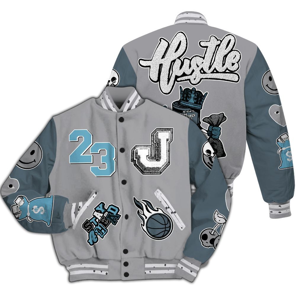 Varsity Jacket To Match Retro Light Graphite Wolf Grey 5s - Hustles Money Number 23 All Over Print