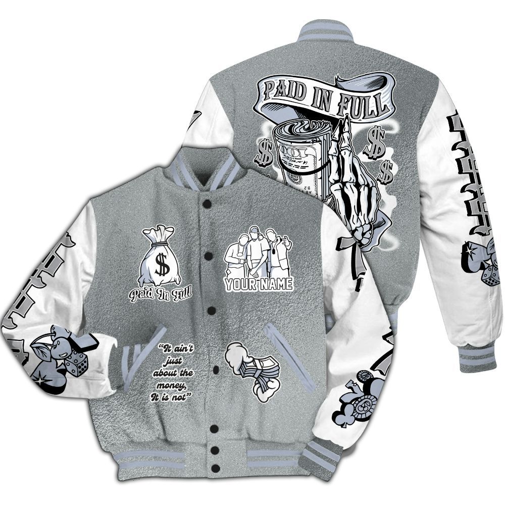 Varsity Jacket To Match White Metallic 2026 5s - Paid In Full Baseball Varsity Jacket Custom Name All Over Print