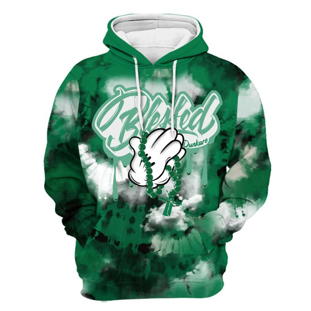 Hoodie To Match Lucky Green 2s - God Blessed Tie Dye All Over Print