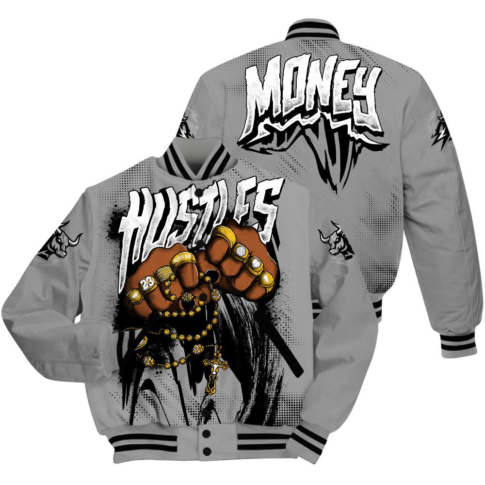 Varsity Jacket To Match Black Wolf Grey 12s - Hustle Make Money All Over Print
