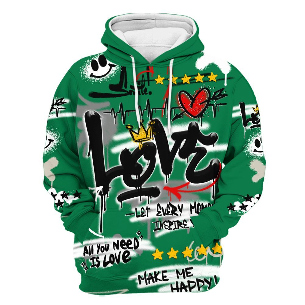Hoodie To Match Lucky Green 2s - Happy Love Beats Graffiti Streetwear All Over Print