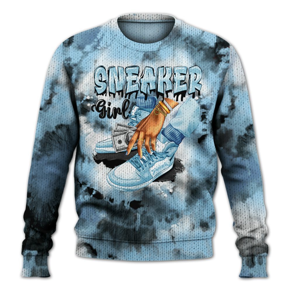 Knitted Sweater To Match Legend Blue 11s - SNEAKER Girl Money Drip Tie Dye