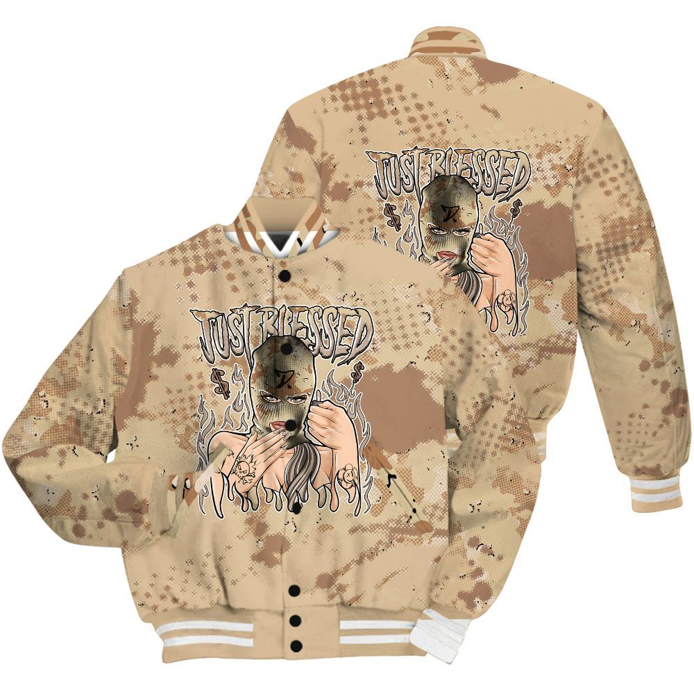 Varsity Jacket To Match Desert Camo 3s Shirt - Blessed!! Smoke Dot All Over Print