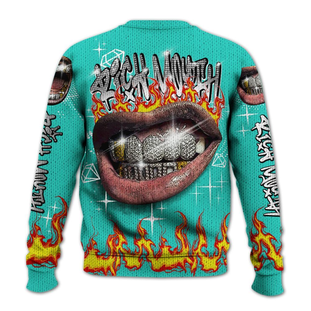 Knitted Sweater To Match Dunk Low Clear Jade - Rich Mouth Fire Rap Retro 90s