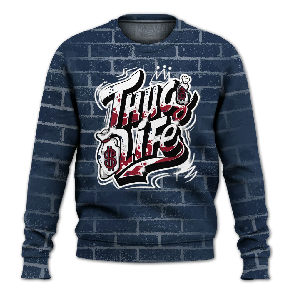 Sweatshirt To Match White Midnight Navy 6s - Free Thug Living Graphic Brick Art All Over Print